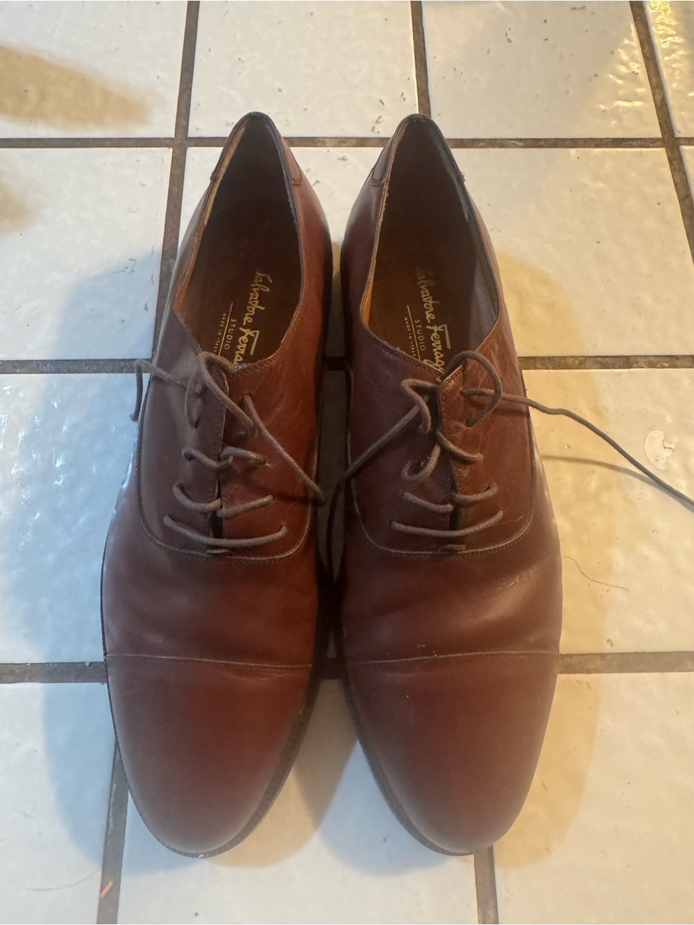 Salvatore Ferragamo Brown Leather Lace-Up Oxfords